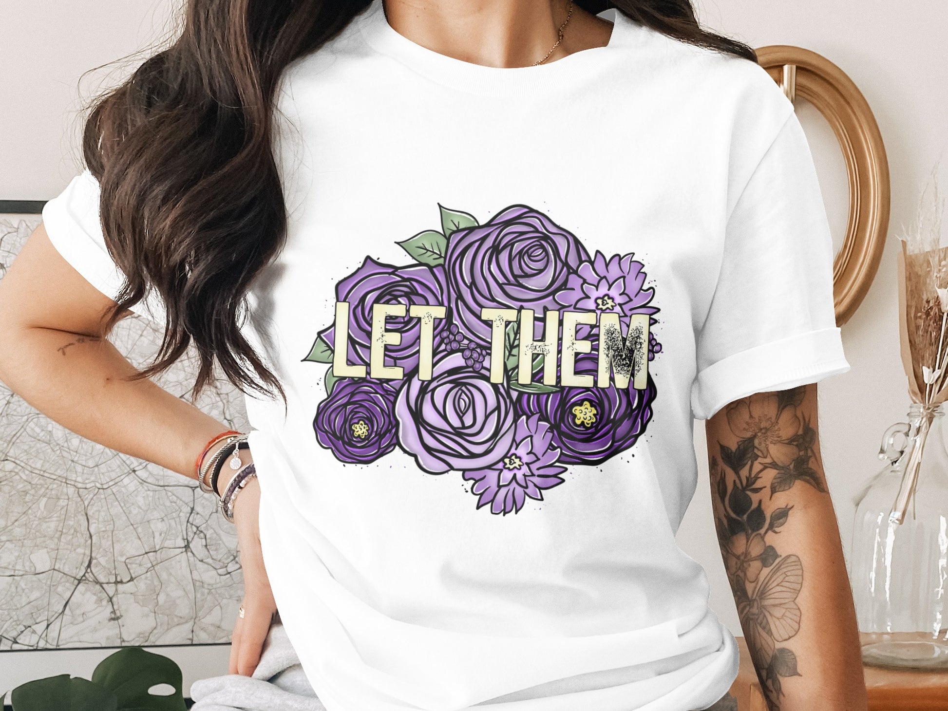 LET THEM with Purple Floral Design T-Shirt