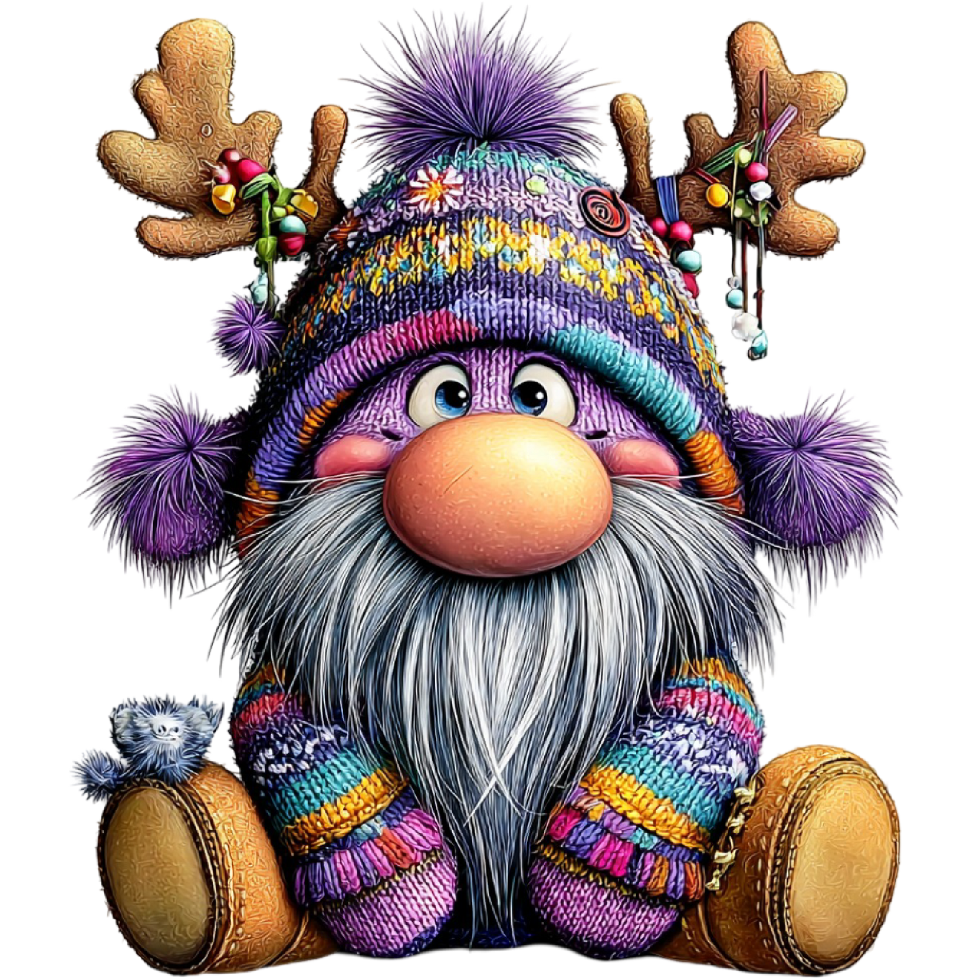Cute Colorful Knitted Gnome with Antlers Toy