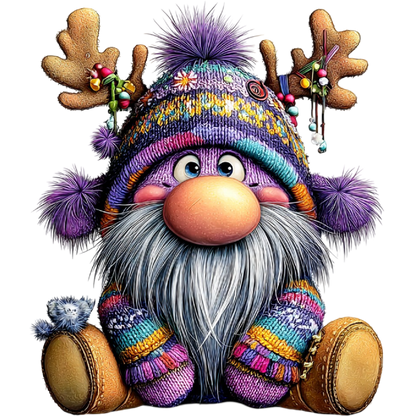 Cute Colorful Knitted Gnome with Antlers Toy