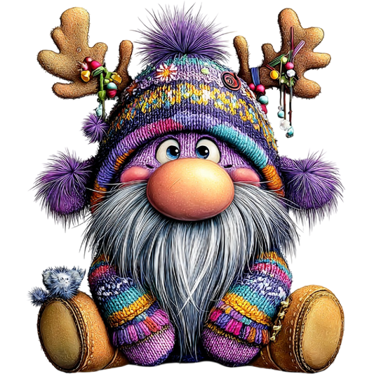 Cute Colorful Knitted Gnome with Antlers Toy