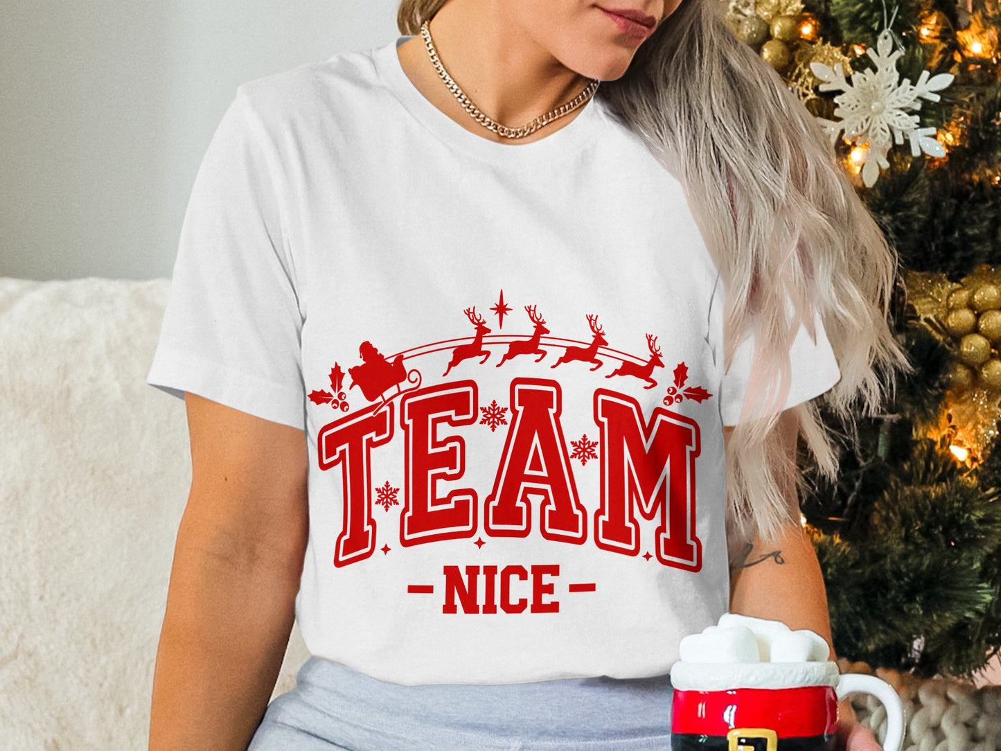 Santa Sleigh and Reindeers TEAM NICE Shirt Product