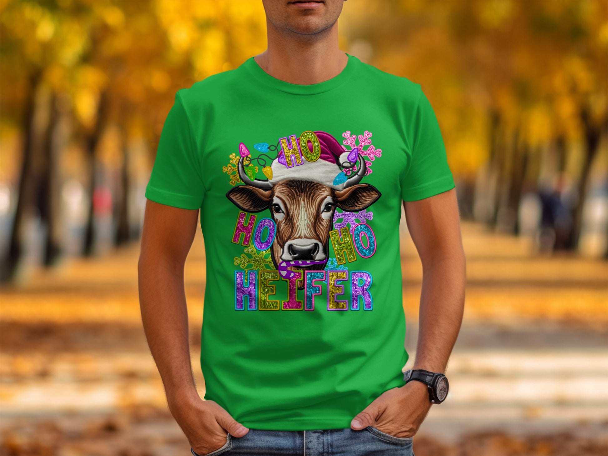 Ho Ho Ho Heifer Colorful Cow Christmas Shirt