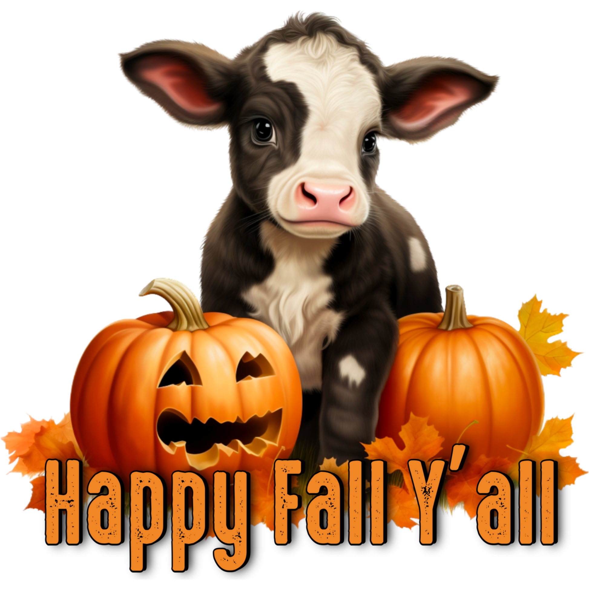 Adorable Cow with Pumpkins Happy Fall Y'all Art