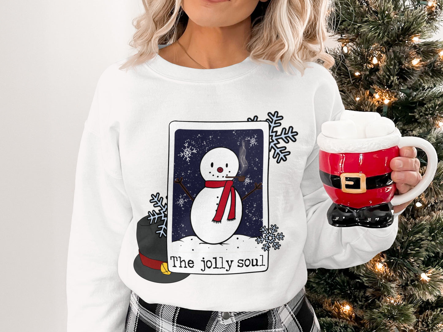 The jolly soul snowman sweatshirt with snowflakes
