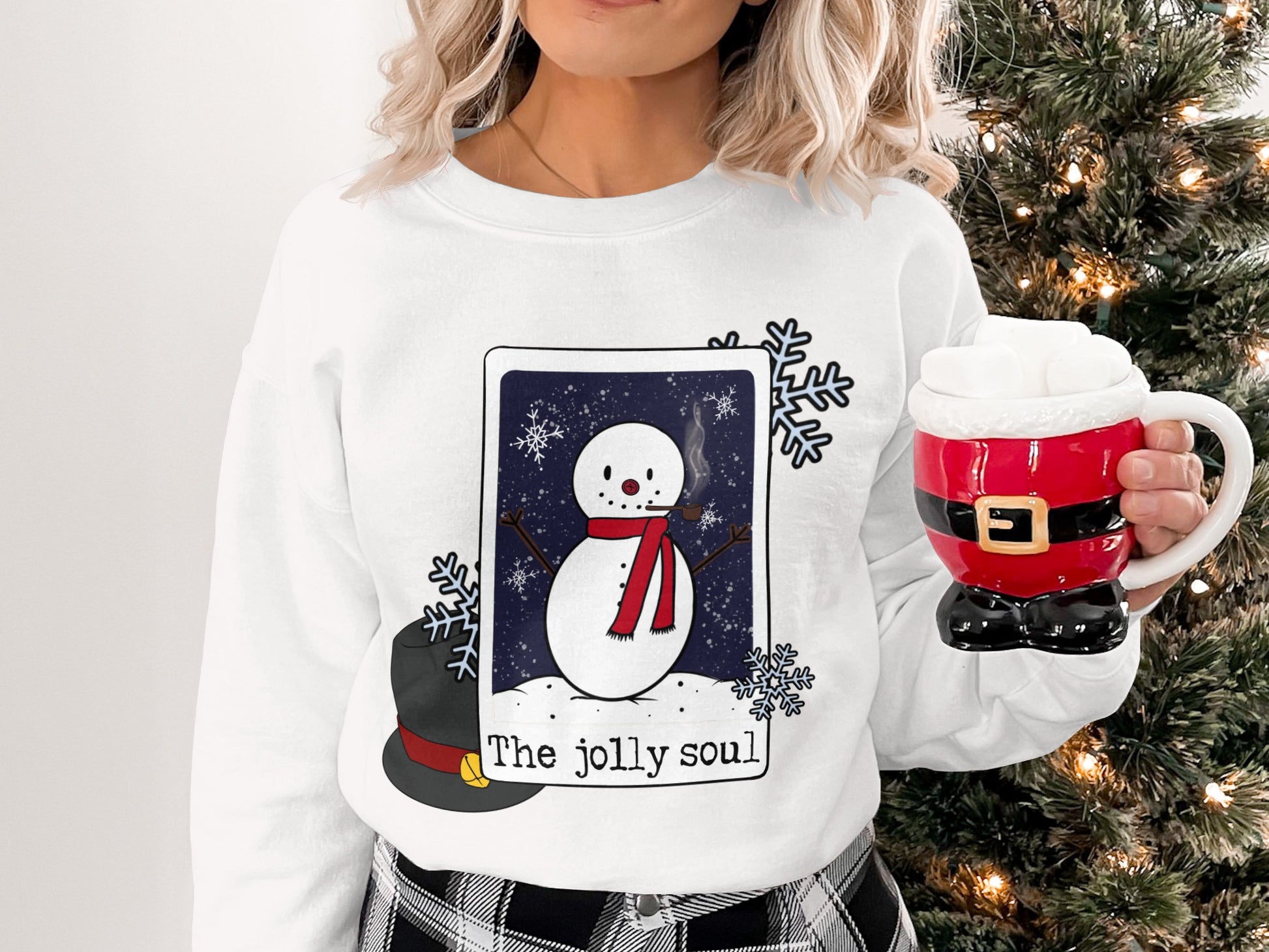 The jolly soul snowman sweatshirt with snowflakes