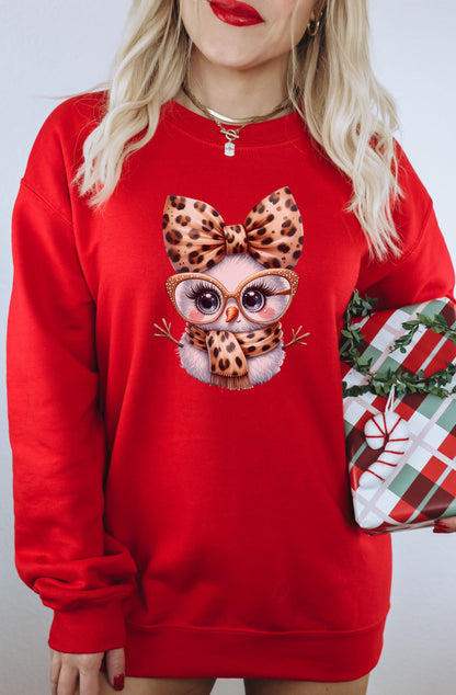 Cute Red Sweatshirt with Adorable Owl Design