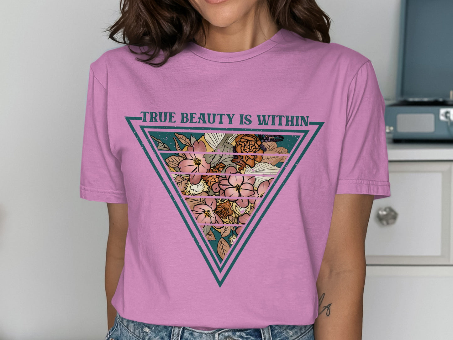 True Beauty Is Within Floral Graphic T Shirt