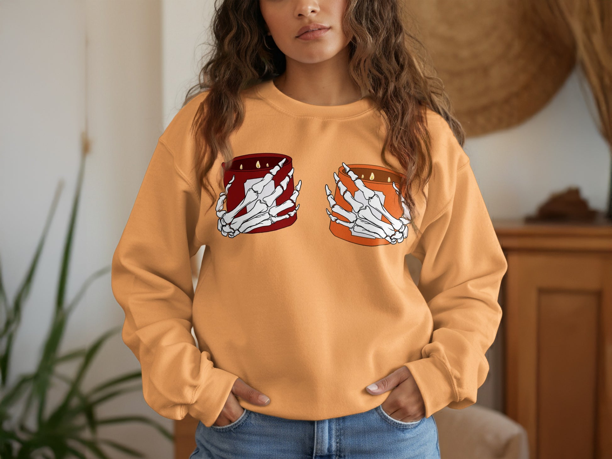 Skeleton Hand Holding Candles Unique Sweatshirt