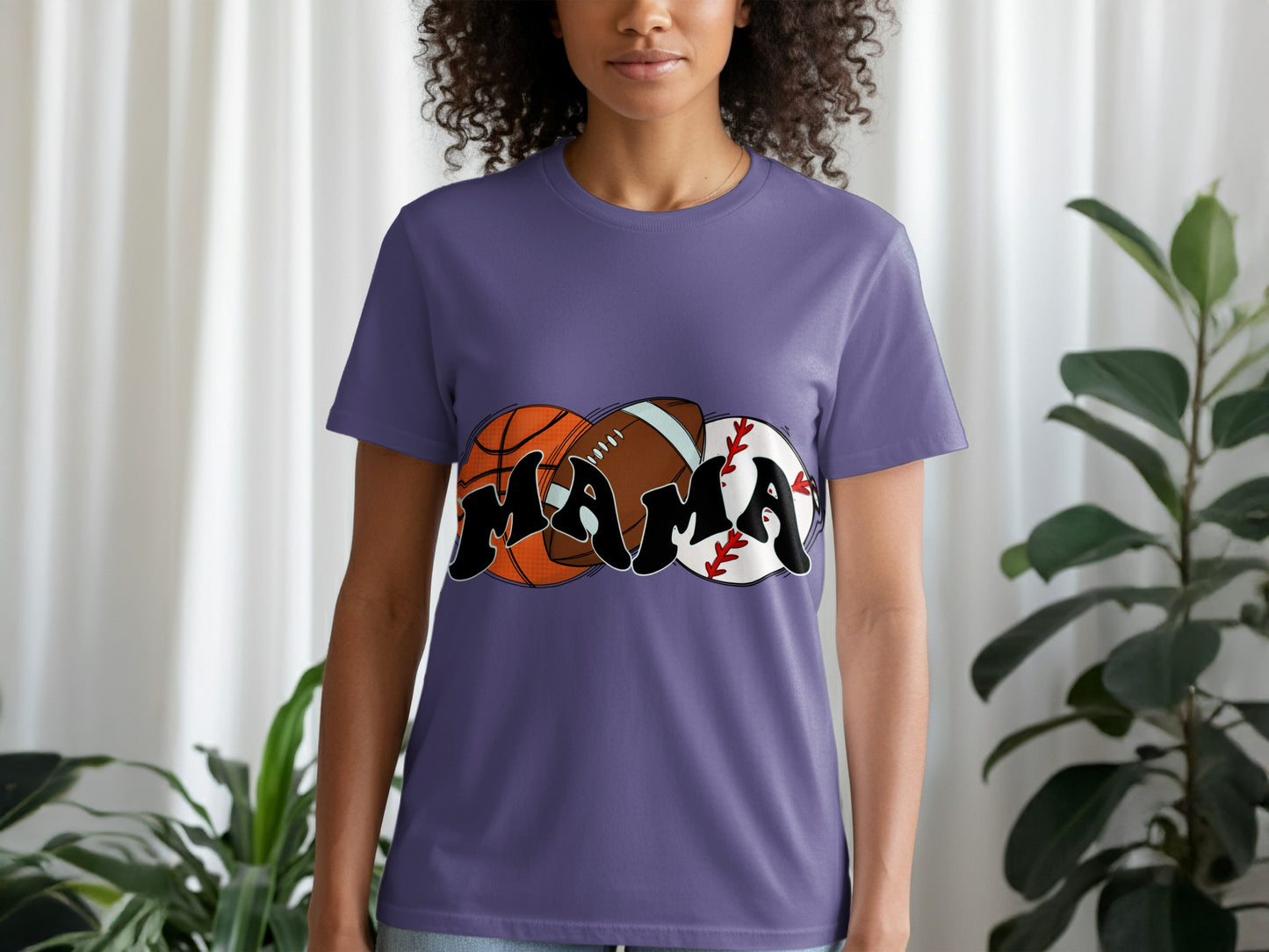 Sports Mama Graphic Shirt With Basketball Football Design