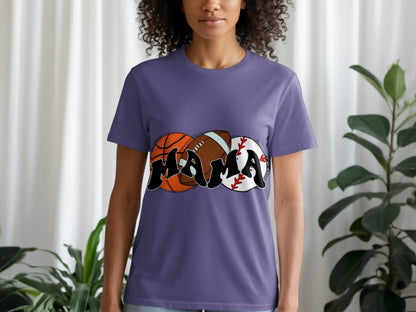 Sports Mama Graphic Shirt With Basketball Football Design