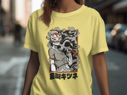 Japanese Fox Warrior T-Shirt with Unique Graphic Design
