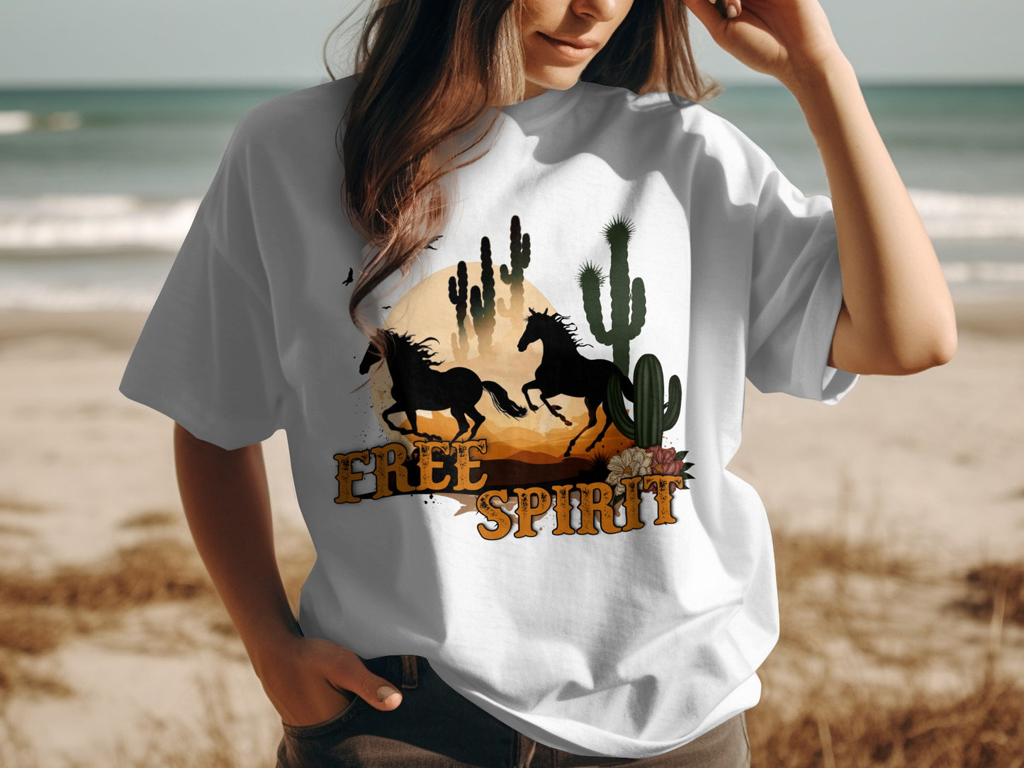 Free Spirit Desert Horse Graphic Tee Shirt