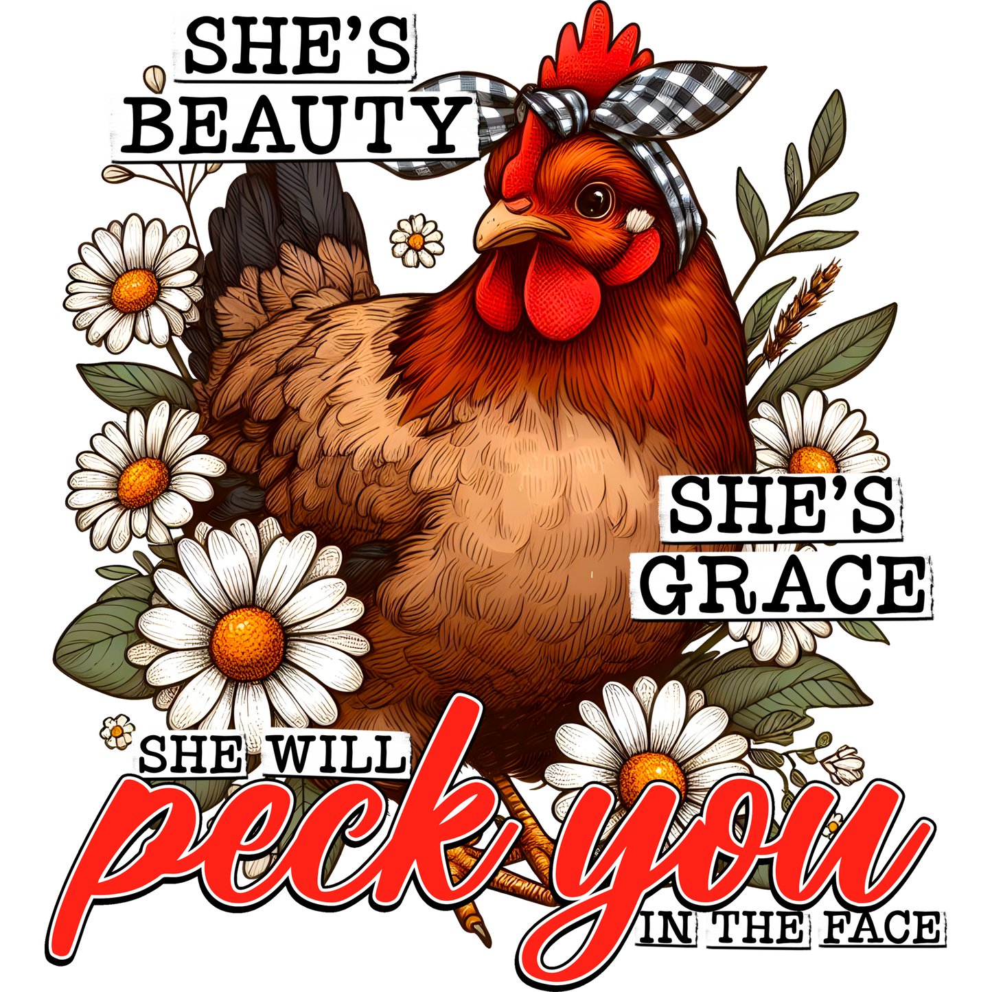 Vintage Chicken Print She's Beauty She's Grace Artwork