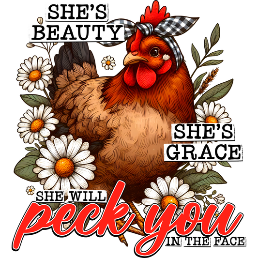 Vintage Chicken Print She's Beauty She's Grace Artwork