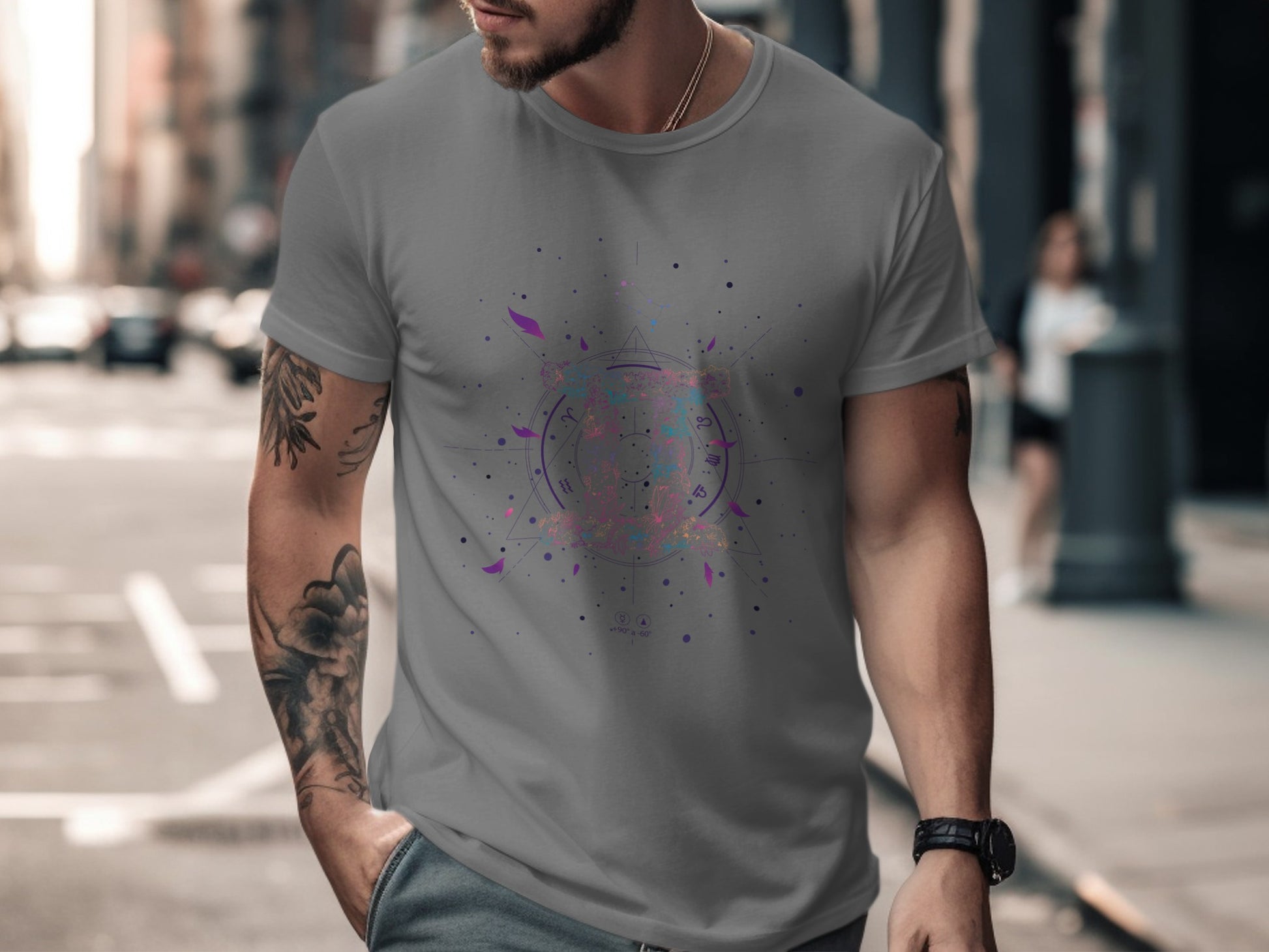 Geometric Abstract Art on Grey Men's T-shirt