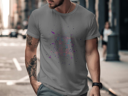 Geometric Abstract Art on Grey Men's T-shirt