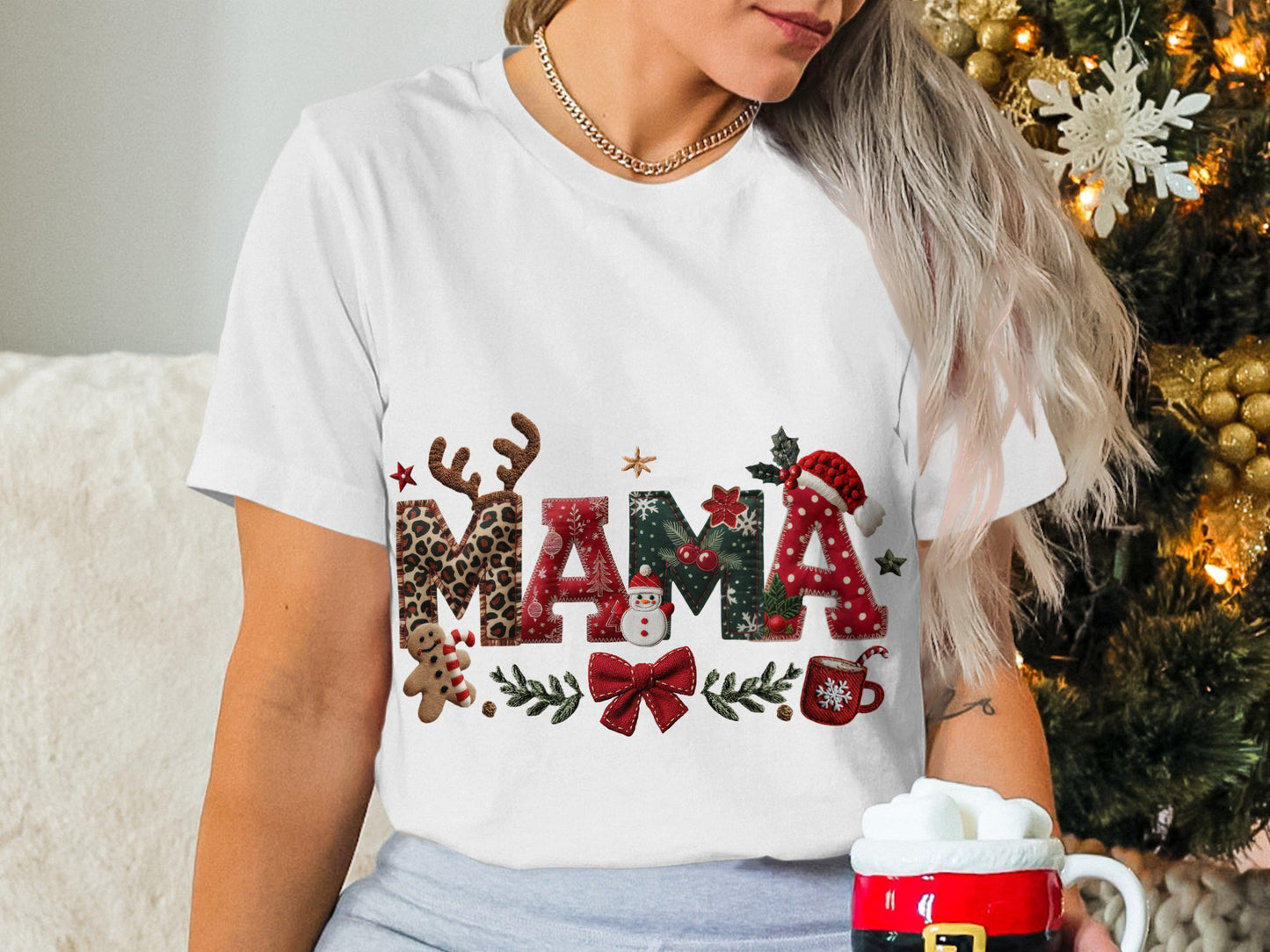 Christmas Mama T-Shirt, Festive Mom Tee, Holiday Season Shirt, Winter Outfit, Cute Mother's Gift, Family Matching, Seasonal Top