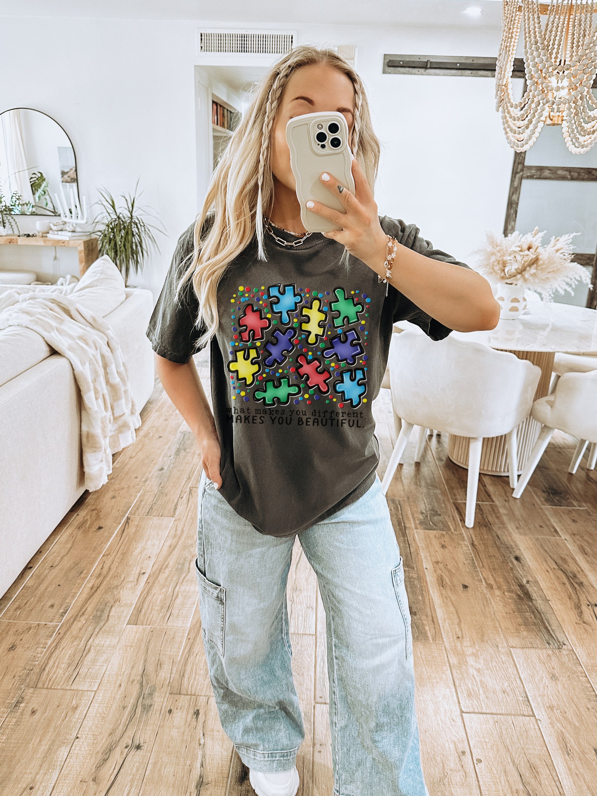 Colorful Puzzle Pieces Graphic T-Shirt for Casual Wear