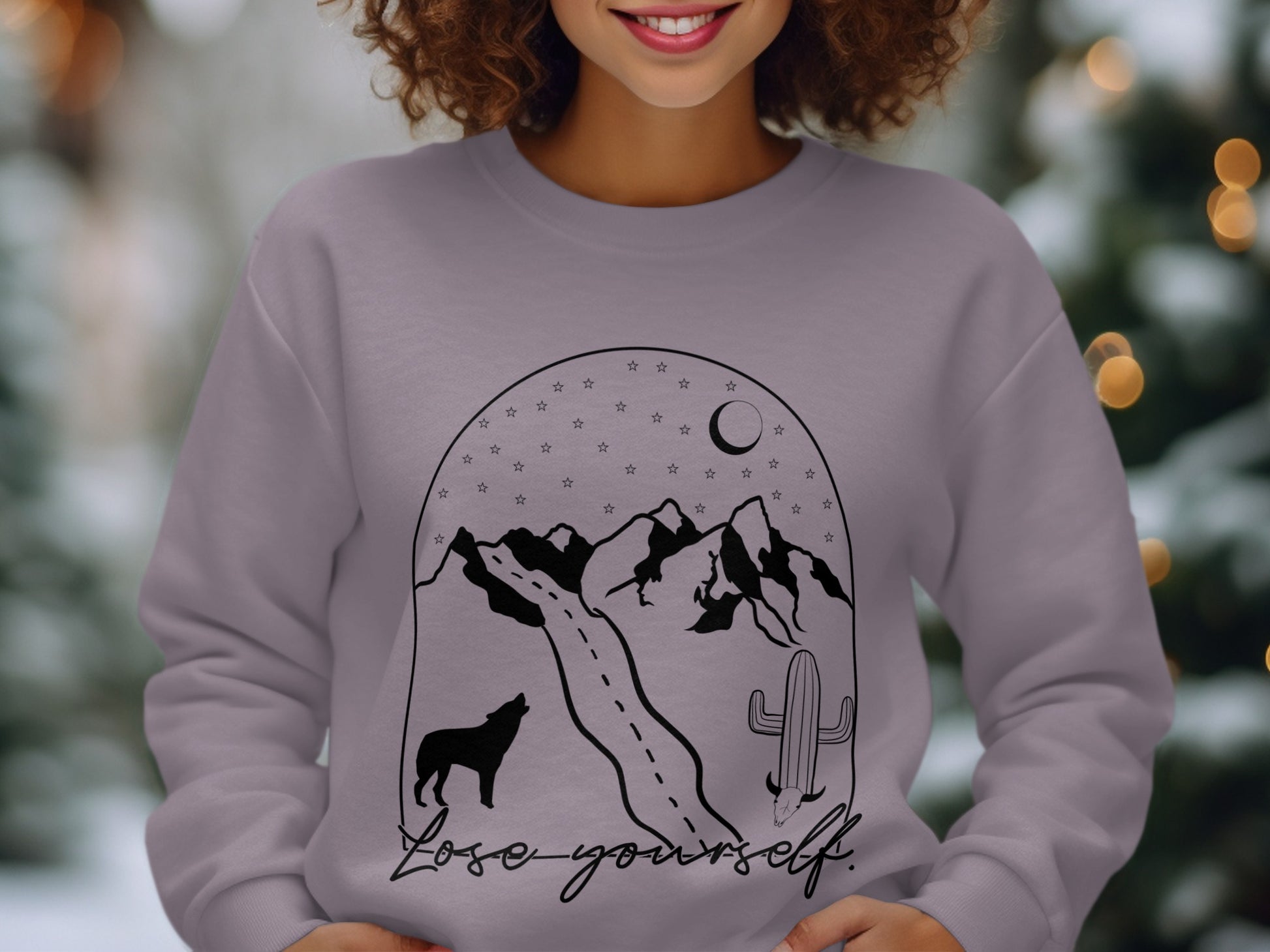 Lose Yourself Mountain and Wolf Design Sweatshirt