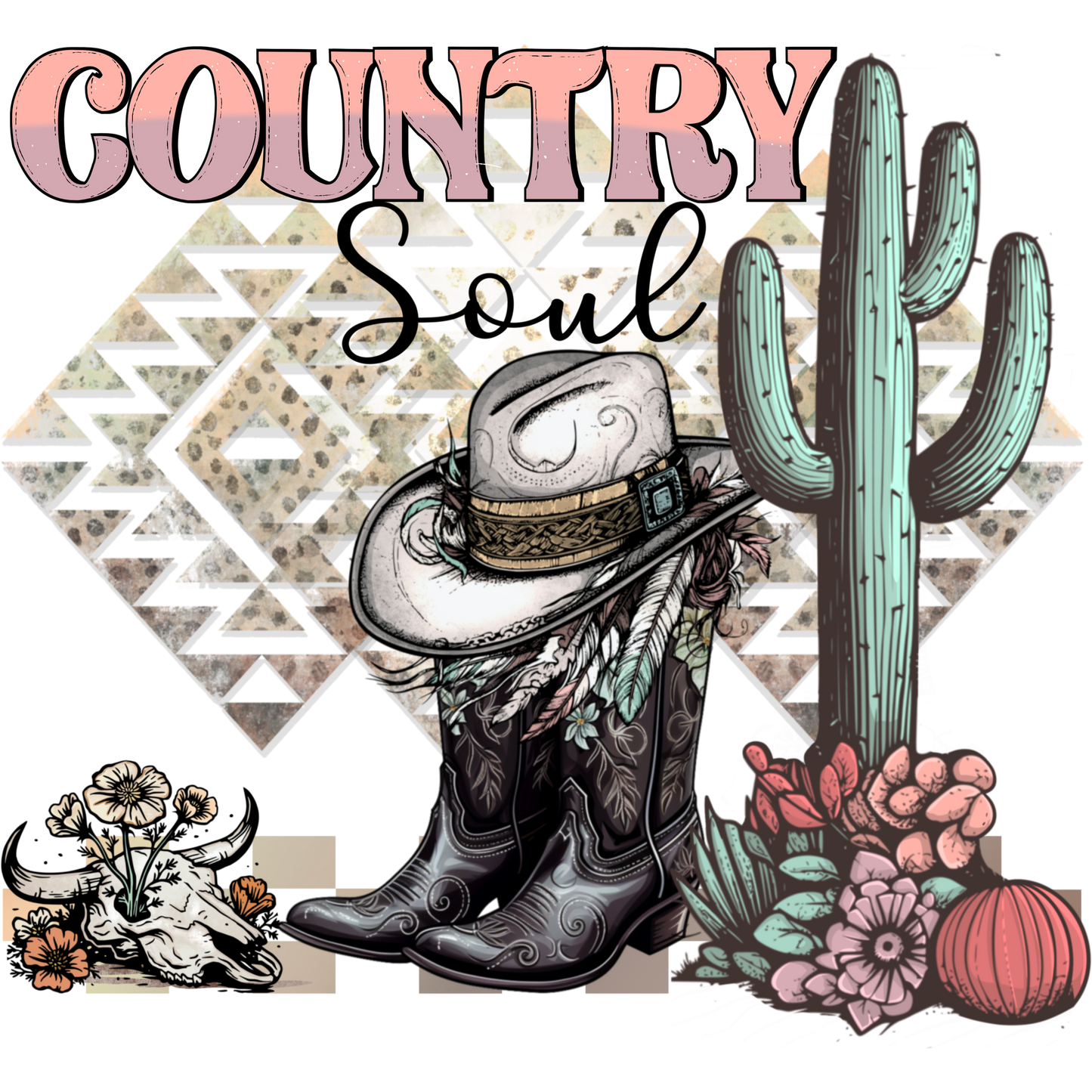 Country Soul Cowboy Boots and Cactus Art Print