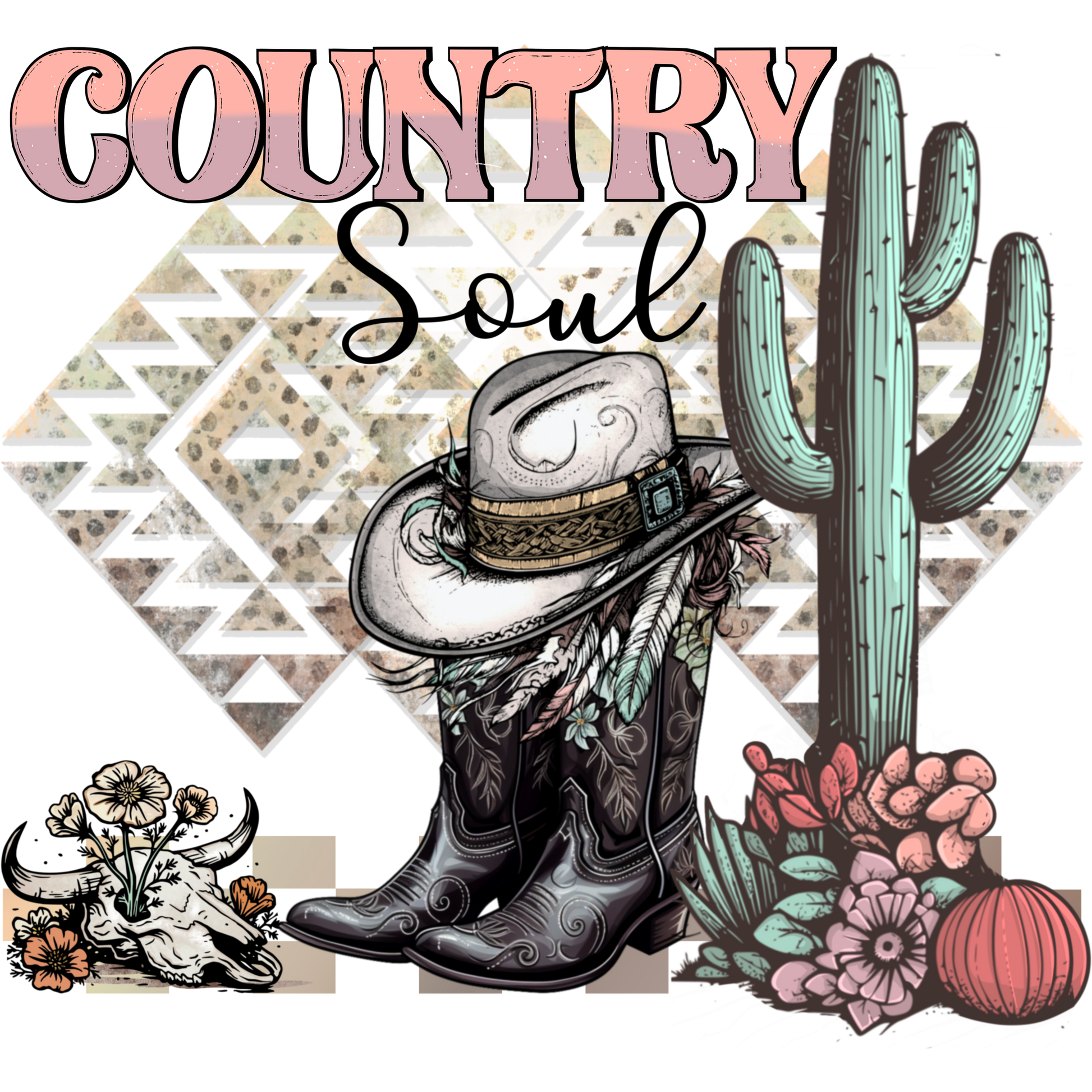 Country Soul Cowboy Boots and Cactus Art Print