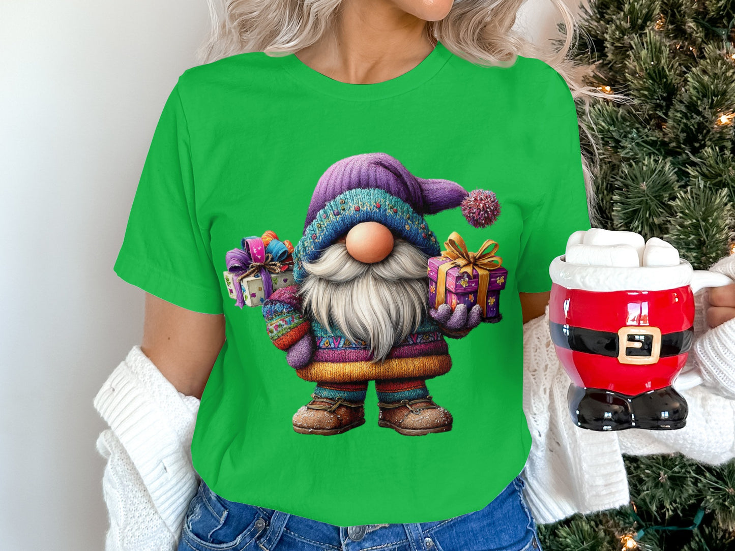 Festive Gnome Holding Gifts Christmas T-Shirt