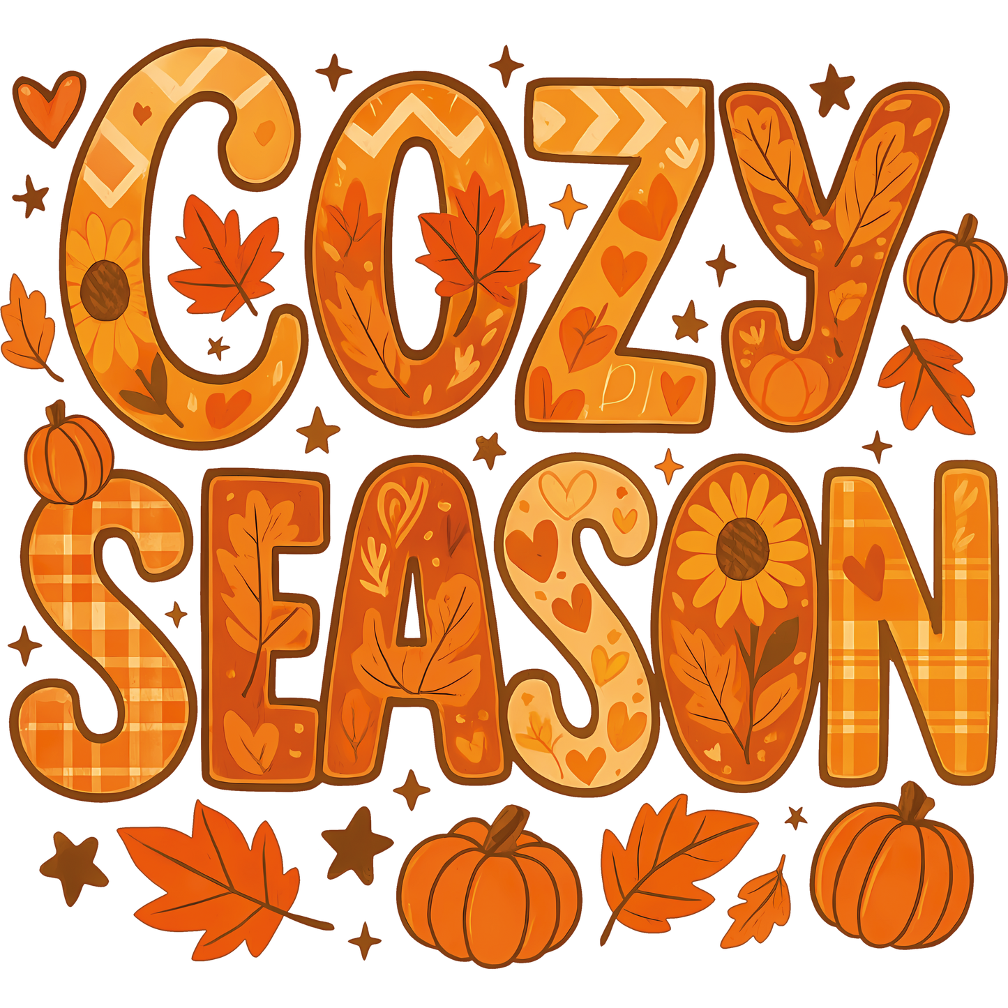 Cozy Season Fall Leaves Pumpkins Festive Art Print