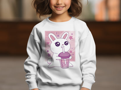Adorable Bunny Drinking Boba Tea Graphic Sweatshirt