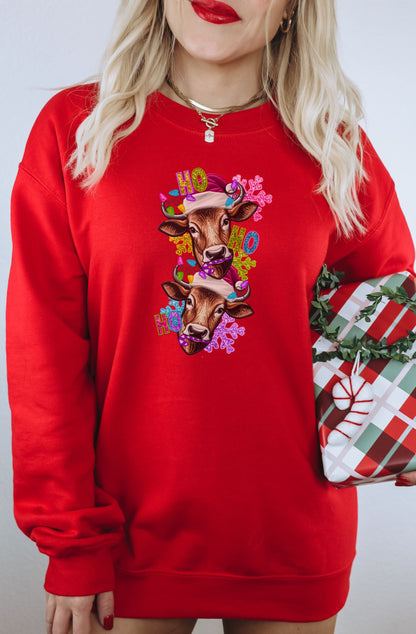 Festive Red Ho Ho Ho Graphic Christmas Sweatshirt
