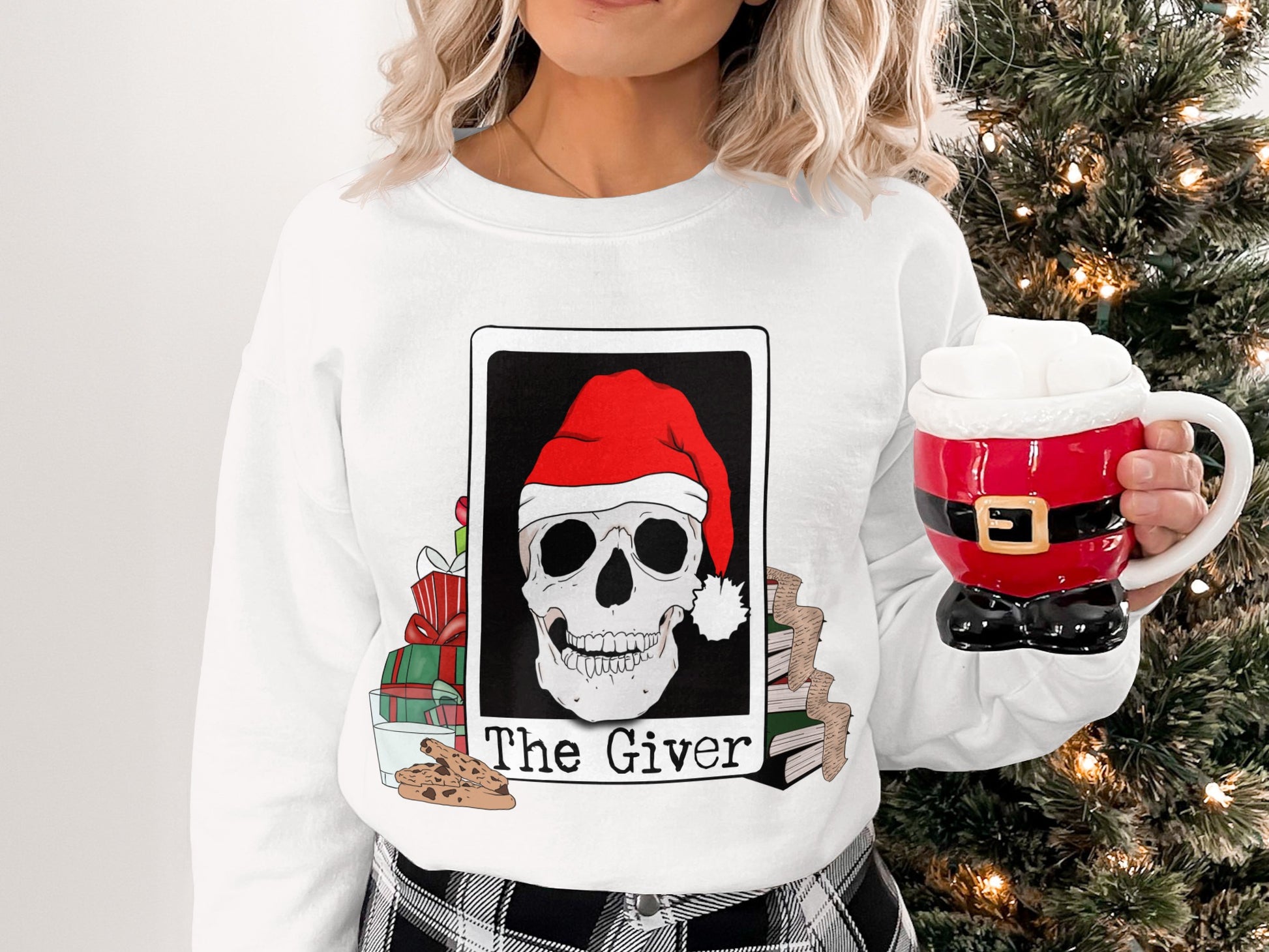 The Giver Santa Skull Graphic Christmas Sweatshirt