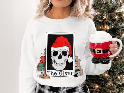 The Giver Santa Skull Graphic Christmas Sweatshirt