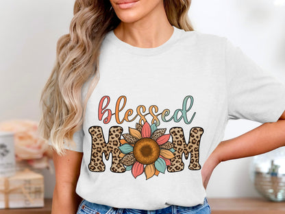 Blessed Mom Sunflower Leopard Print Shirt