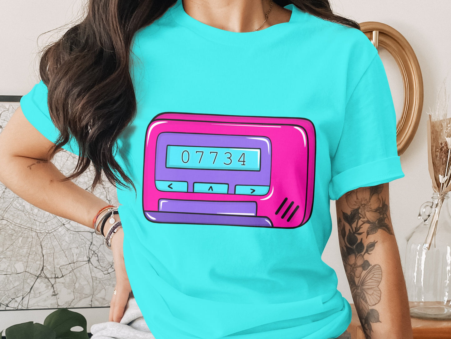 Retro Pink and Blue Graphic Casual Shirt