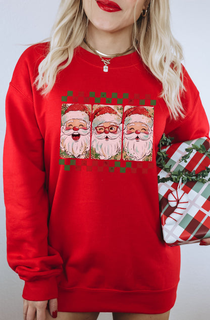Vintage Santa Faces Red Christmas Sweater Design