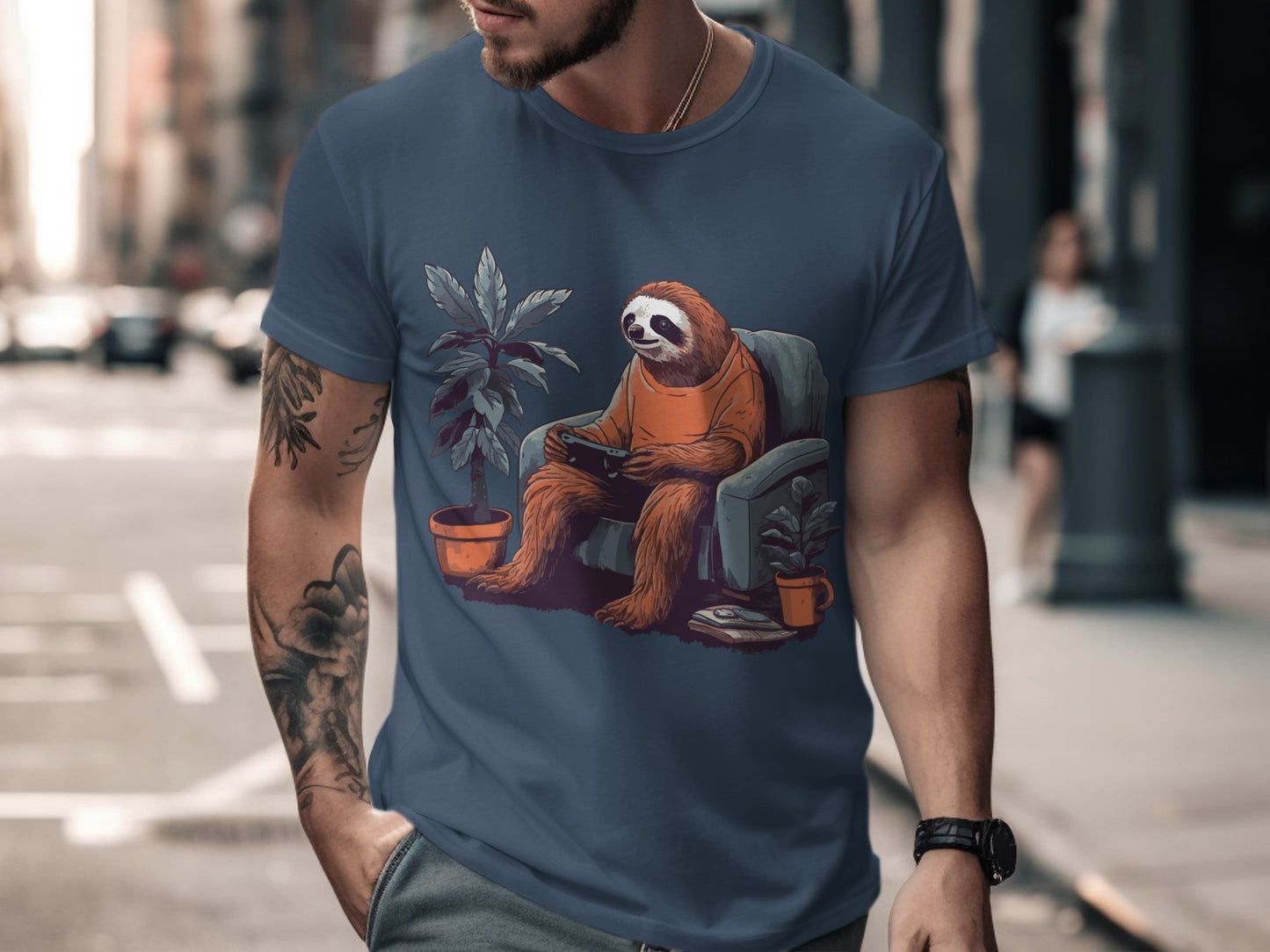 Sloth Sitting on Couch with Plants T-shirt
