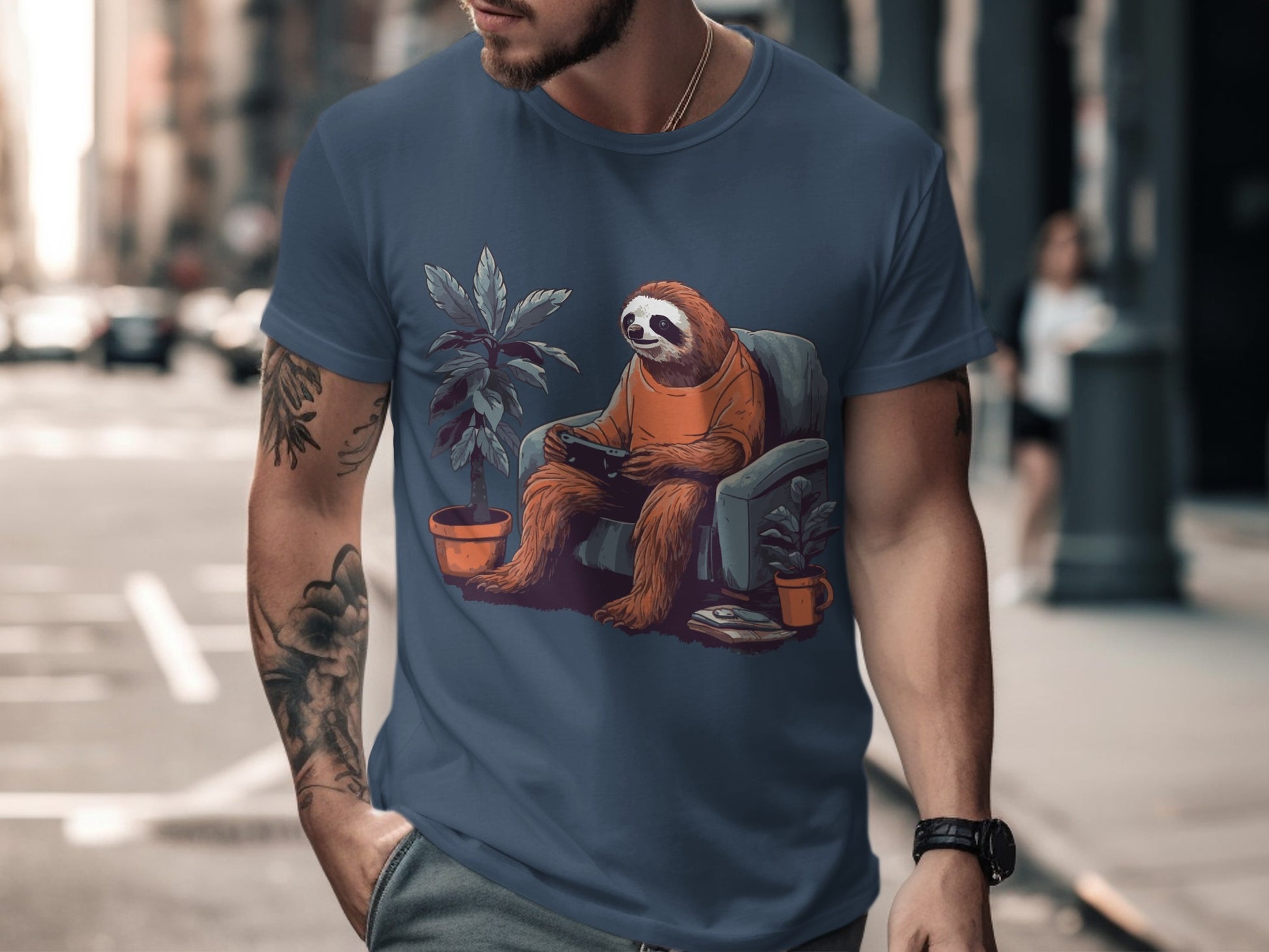 Sloth Sitting on Couch with Plants T-shirt