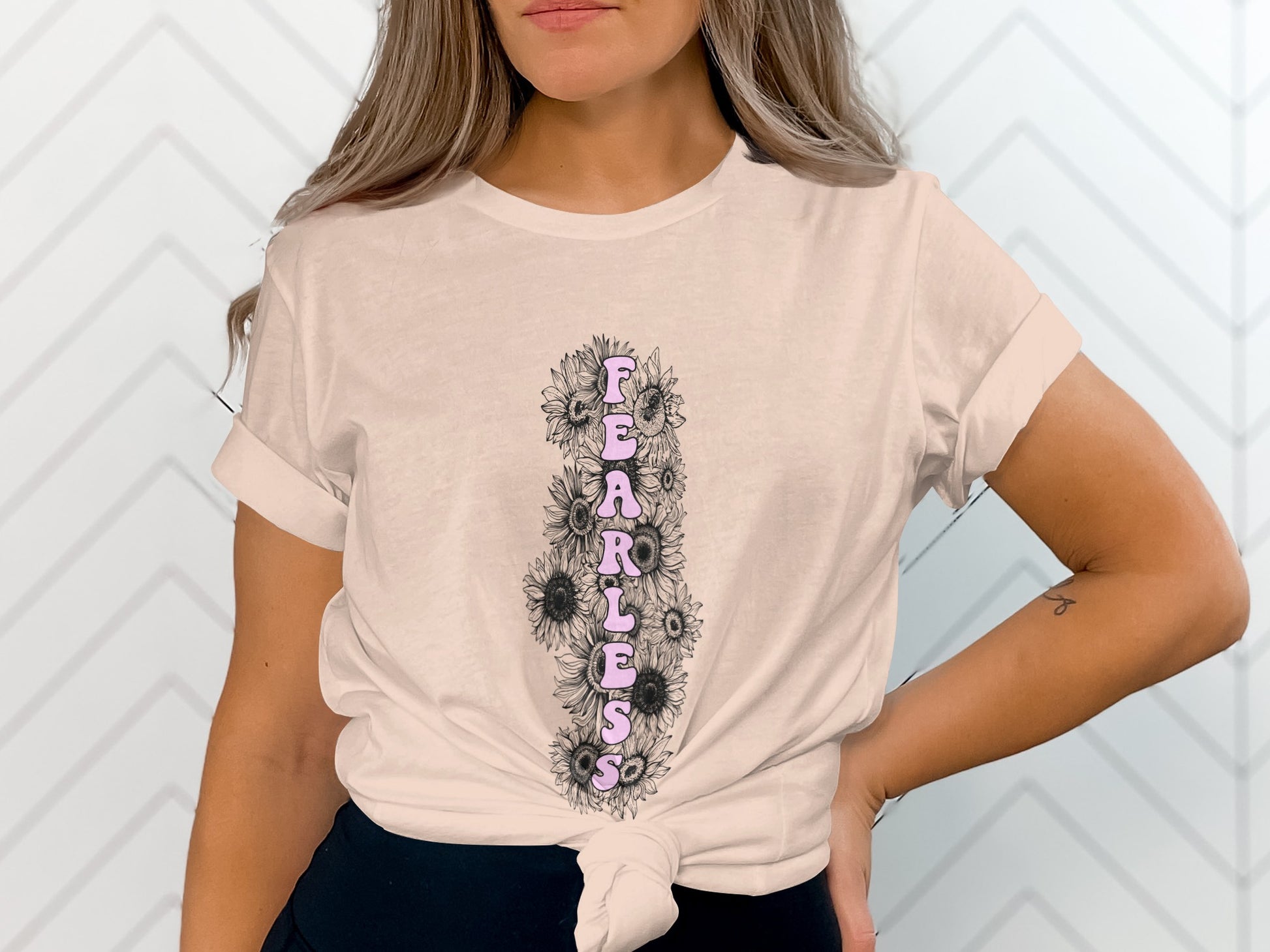 Fearless Pink Floral Design Graphic T-shirt