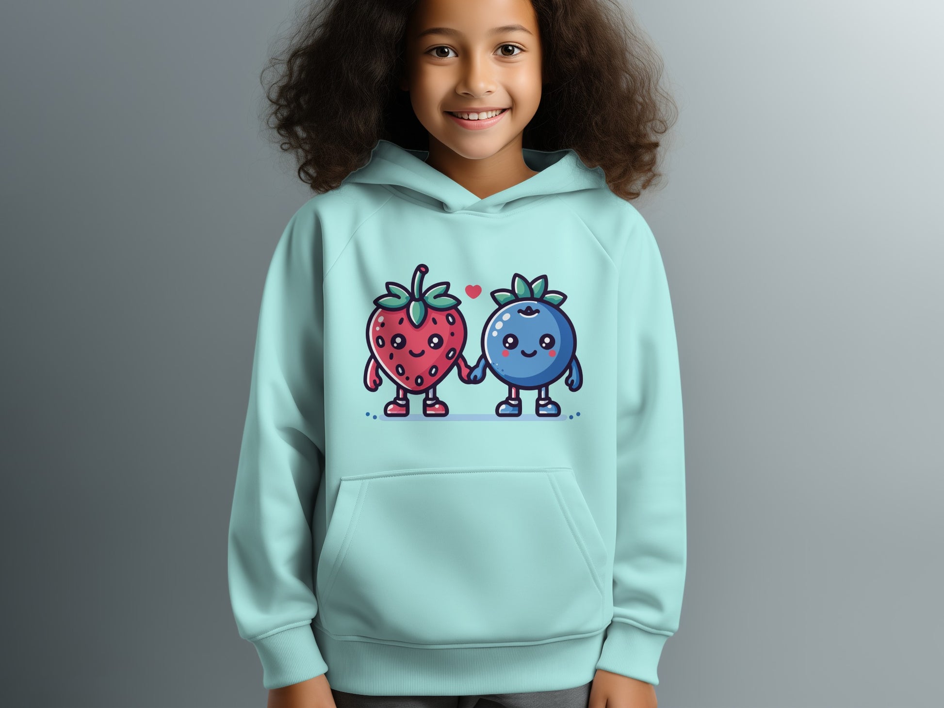 Cute Strawberry and Blueberry Printed Hooded Sweatshirt
