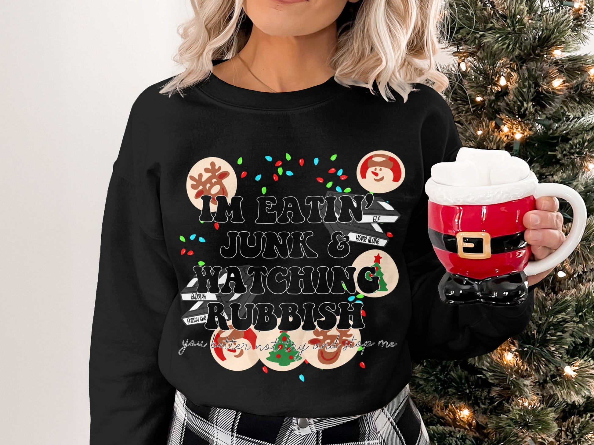 Funny Christmas Eating Junk Watching Rubbish Sweatshirt