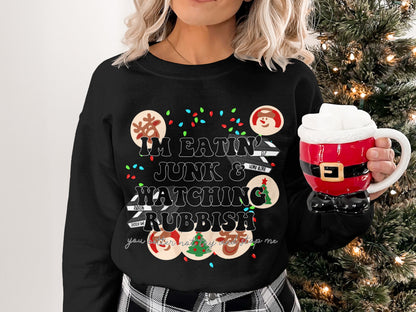 Funny Christmas Eating Junk Watching Rubbish Sweatshirt
