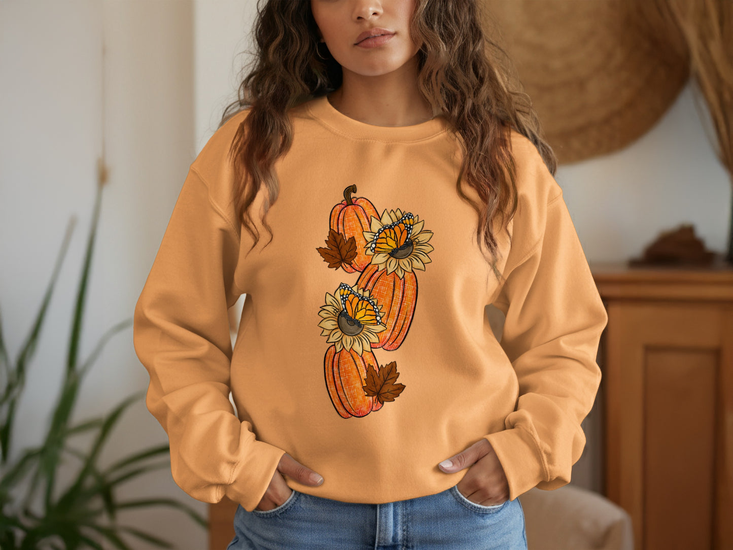 Pumpkin Sunflower Fall Design Sweatshirt