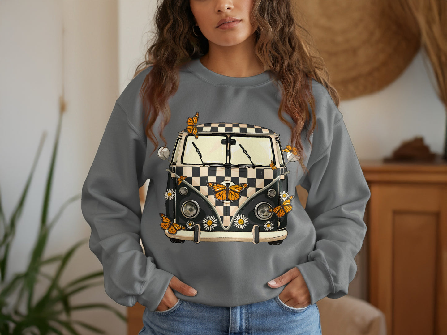 Vintage Bus with Butterflies and Flowers Sweatshirt