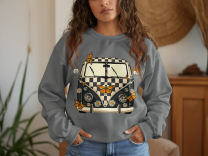 Vintage Bus with Butterflies and Flowers Sweatshirt