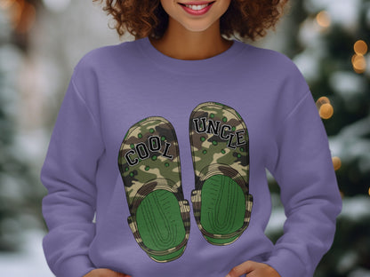 Cool Uncle Slippers Design on Purple Shirt