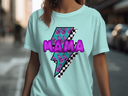 Vibrant Mama Graphic Tee with Lightning Bolt Design