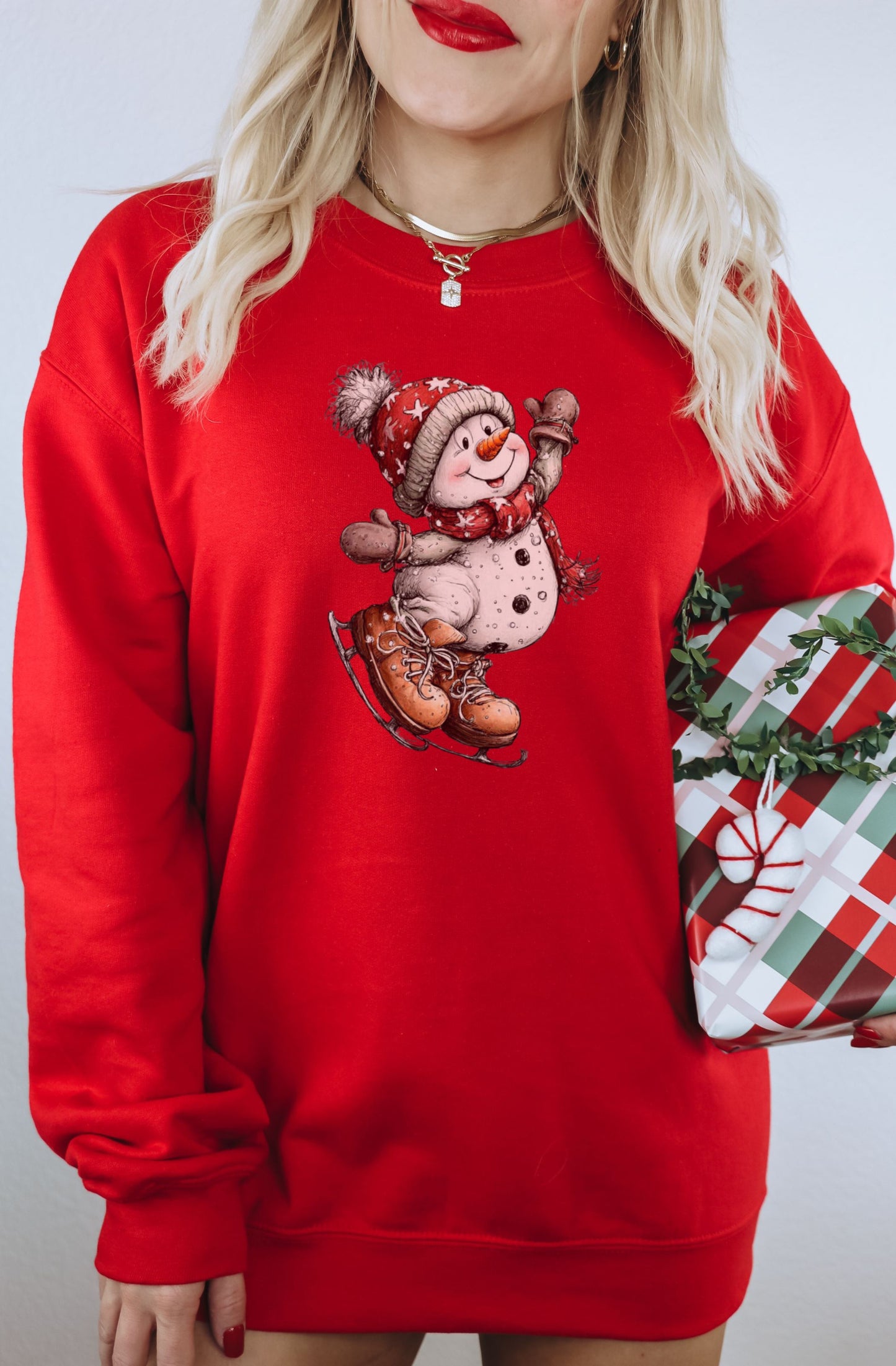 Cheerful Snowman in Red Cozy Winter Sweatshirt
