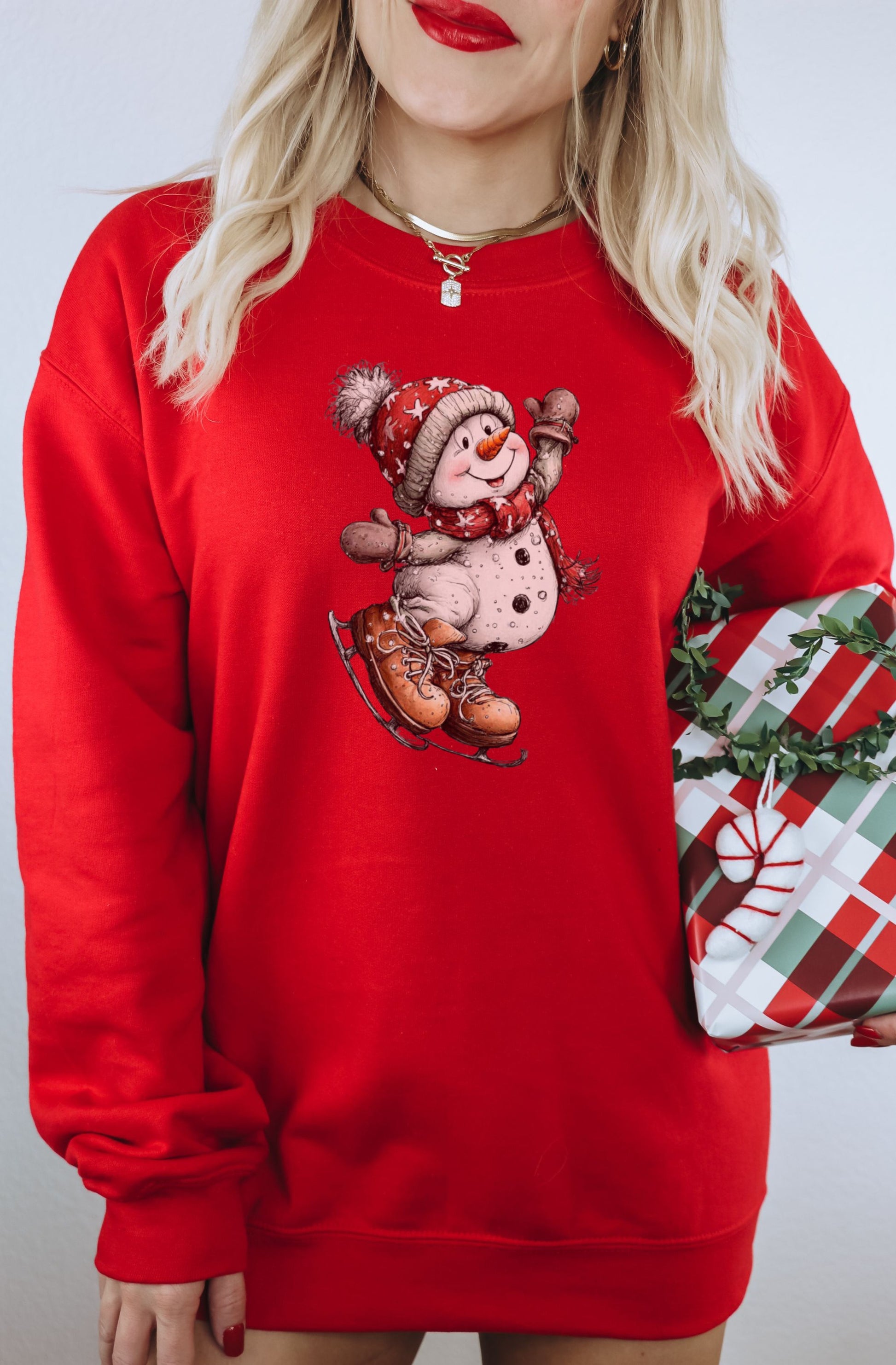 Cheerful Snowman in Red Cozy Winter Sweatshirt