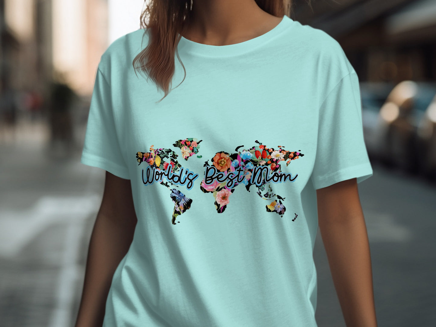 World's Best Mom Floral Map Design T-shirt