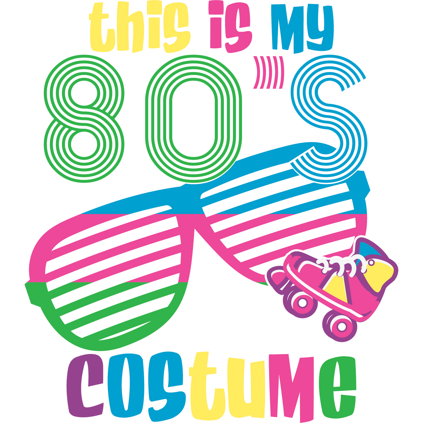 Retro 80s Costume Shirt with Sunglasses and Roller Skate
