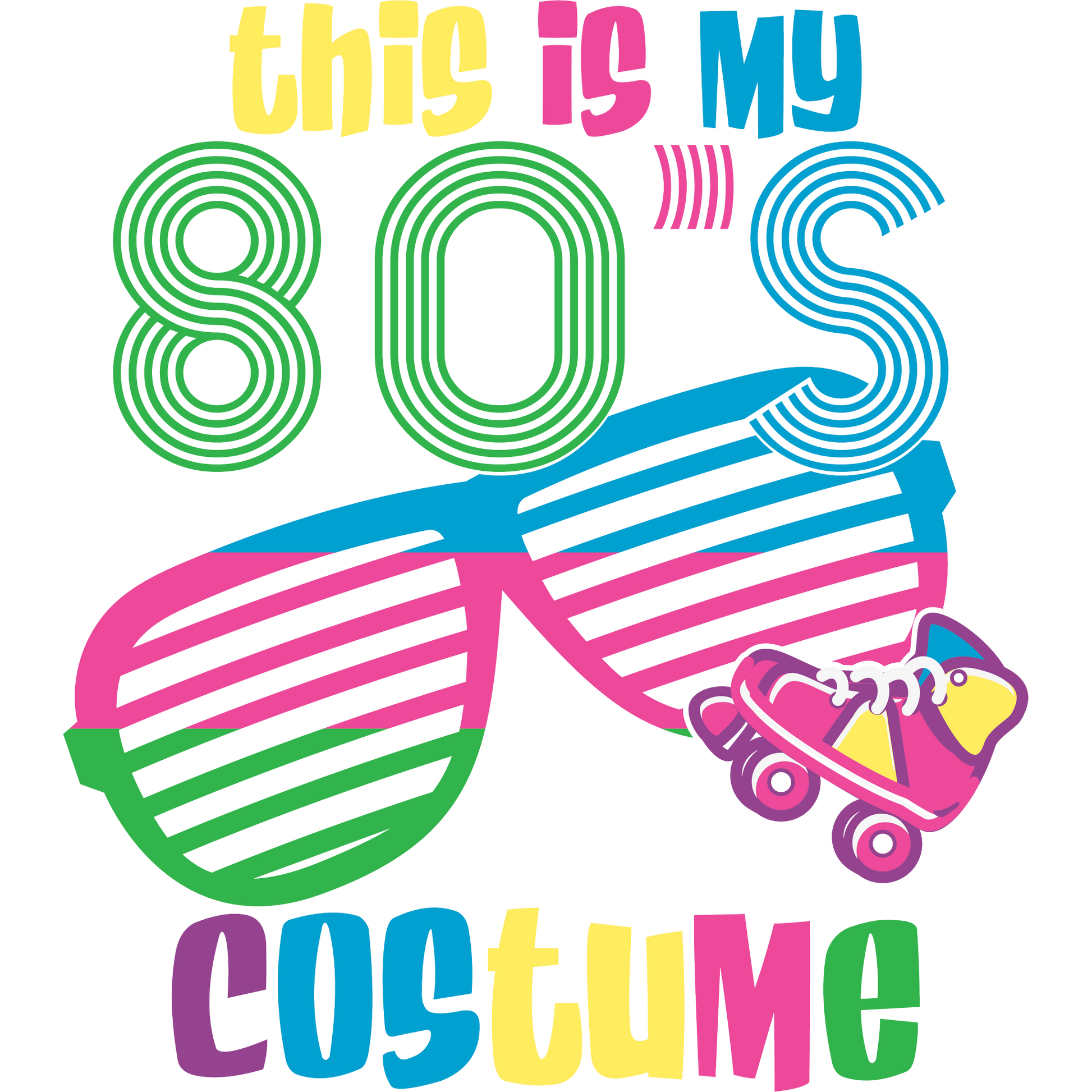 Retro 80s Costume Shirt with Sunglasses and Roller Skate